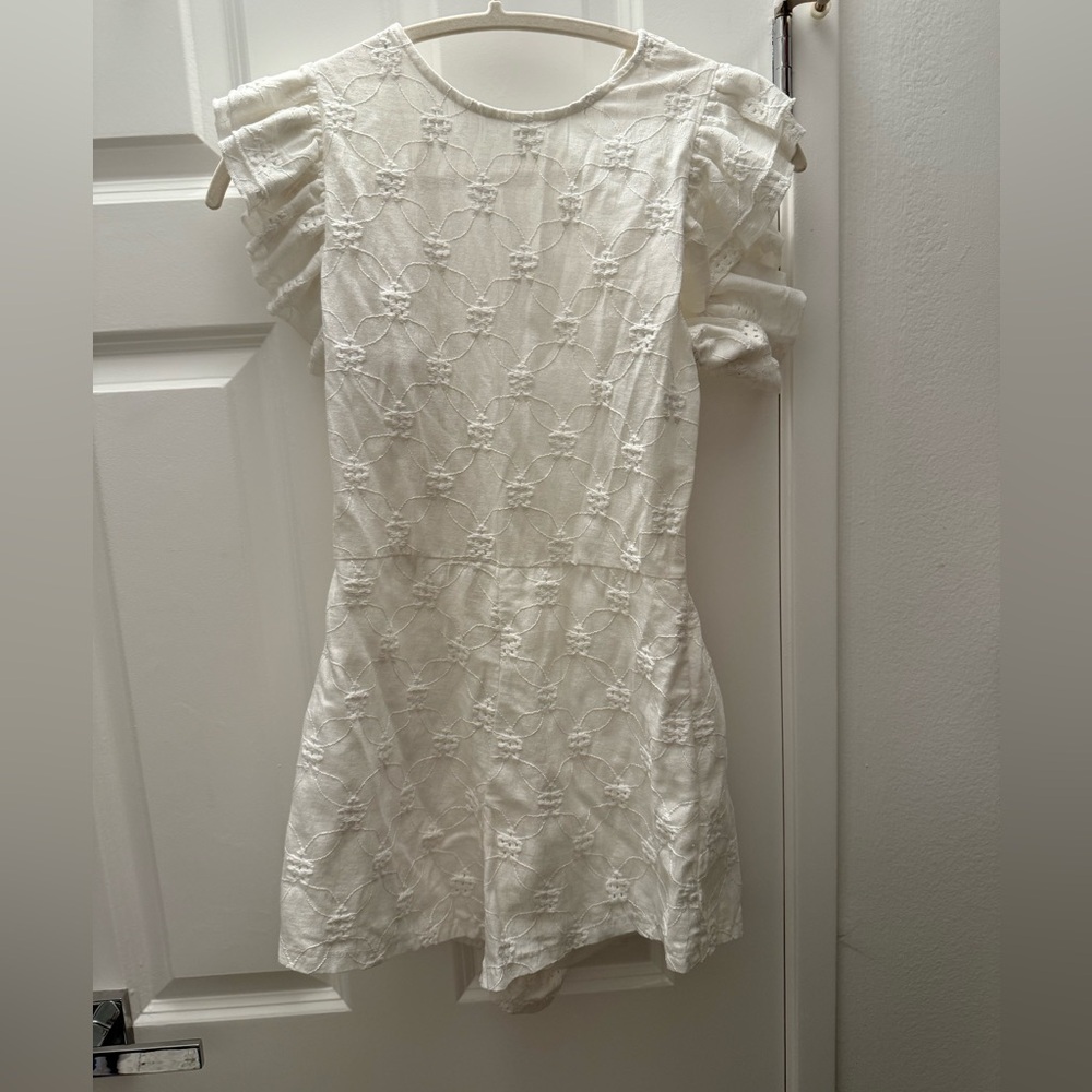 White Lace Ruffle Sleeve Romper
